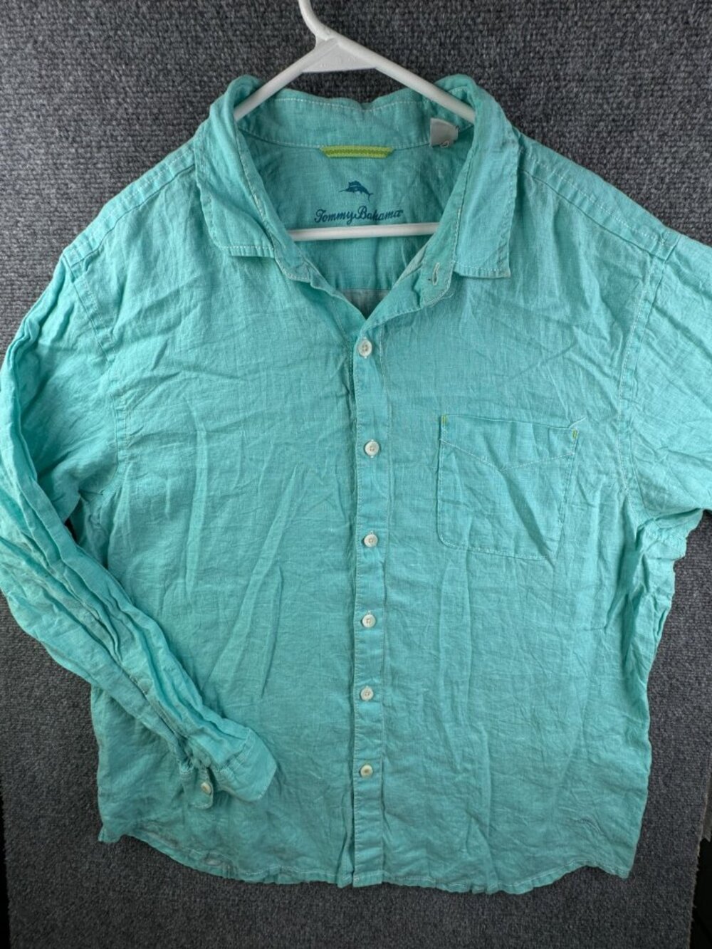 Tommy Bahama XL All Linen Button Up Shirt Long Sleeve Men Light Blue Beach Adult